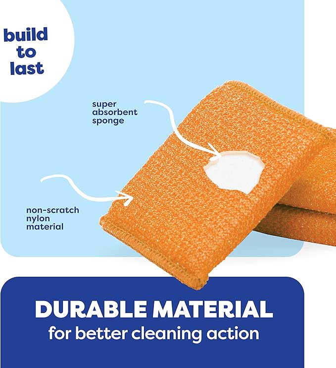 SCRUBIT Multi-Purpose Scouring Pad - Non-Scratch Cleaning Sponges for Pots, Pans, Dishes, Utensils & Non-Stick Cookware - Scrubbing Pads Use for Kitchen, Bathroom - 6 Pack Dish Sponge- (Orange)