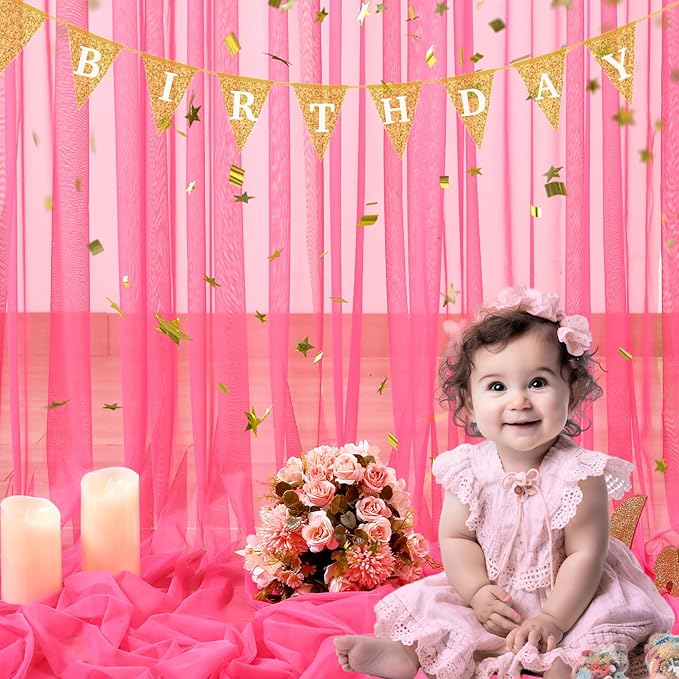 Hot Pink Tulle Backdrop Curtain for Parties 10ft x 8ft Fuchsia Sheer Backdrop Curtains for Baby Shower Birthday Wedding Bridal Shower Photo Shoot Photography Background Decorations 2 Panels 5ft x 8ft