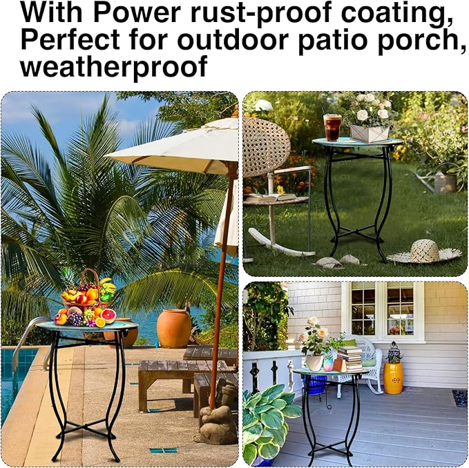 Fashion&cool Patio Side Table, 14 Inch Weather Resistant Metal Side Table, Small Round Outdoor End Table Accent Side Table for Patio Yard Porch Balcony Garden Bedside Plant Stand Indoor Outdoor