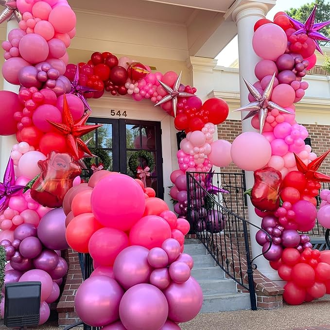 Hot Pink Red Star Balloons,9Pcs 22Inch Pink Red Explosion Spike Cone Helium Polyester Film Star Foil Balloons for Birthday Anniversary Baby Shower Valentine's Day Disco Party Decorations