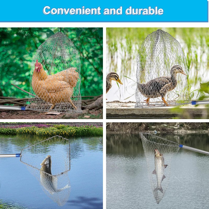 Chicken Catching Net ,Chicken Catcher Leg Hook , Extendable from 33" to 75.5" Made of Stainless Steel TubeSuitable for Catching Small Duck,Goose,Bird, Skunk Bat and Fishnet etc,（15.3 x 23.2 Inch Net）