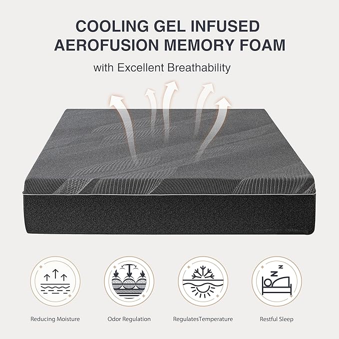 Full Mattress 10 Inch Charcoal Memory Foam in a Box, CertiPUR-US Certified Fiberglass Free, Gel Double Mattress, Made in The USA of US Foam, 75" × 54" × 10", Medium