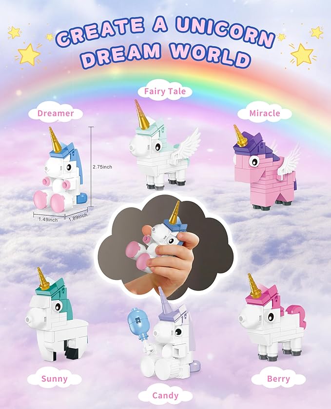 Unicorn Building Blocks Set, 6 PCS Unicorn Toys for Girls, Creative Educational STEM Toys Compatible with Lego, Christmas Birthday Gift Ideas