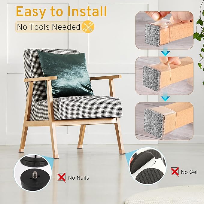 24PCS Extra Small Chair Leg Floor Protectors, Furniture Sliders, Chair Leg Protectors for Hardwood Floors, Non-Slip Felt Furniture Pads, Square Silicone Cap Covers to Protect Floors(Fit 0.5" - 0.75")