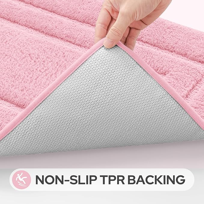 HOMEIDEAS Bathroom Rugs Sets 3 Piece, Microfiber Shaggy Bath Mat Set, Non-Slip Ultra Soft Carpet Mats, Large Rugs with U-Shaped Toilet for Bathroom, Tub, Shower,Pink