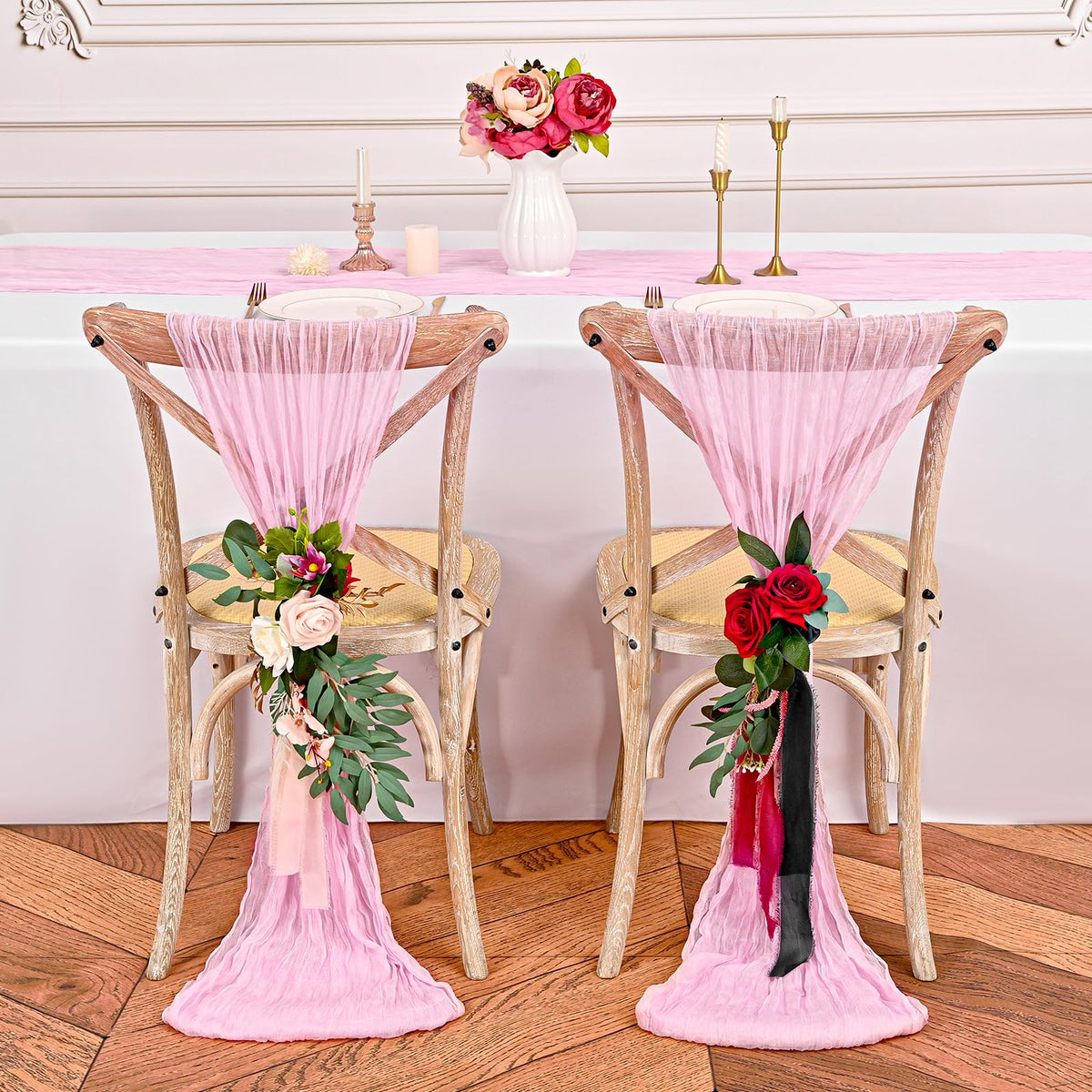 12 Pack Light Pink Cheesecloth Table Runner 35 x 70 Inch Gauze Cheese Cloth Table Runner, Boho Rustic Wedding Table Runner for Wedding Bridal Shower Graduation Party Banquet Table Decorations
