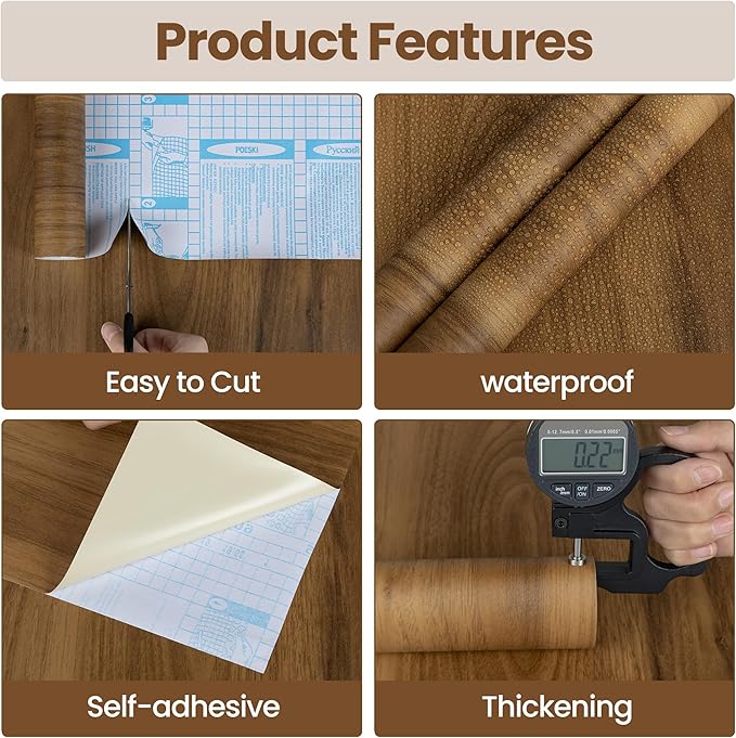 Wood Contact Paper Peel and Stick, Thicken Vintage Brown Wood Grain Wallpaper