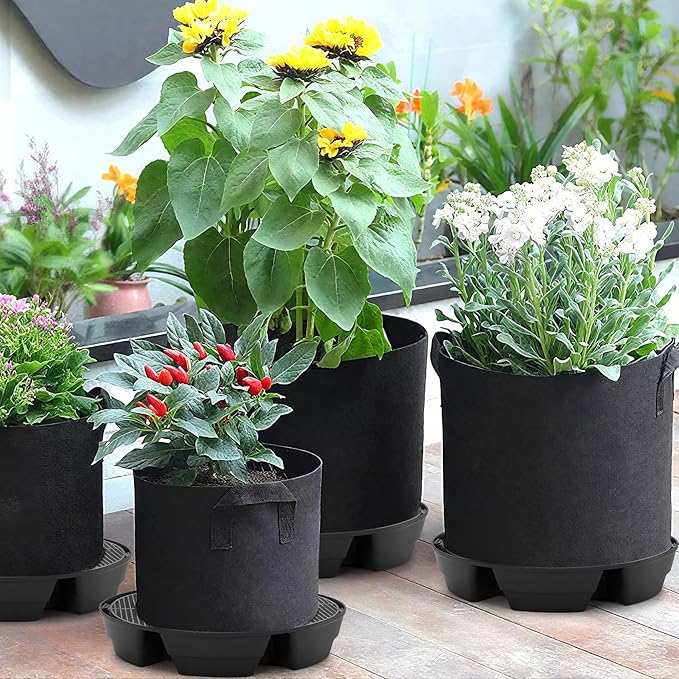 4-Pack Self Watering Fabric Pot Base, Auto Pots Fit for 5 Gallon Grow Bags, Auto-Irrigation Water Delivery System , Auto Watering Plant Saucer for Fabric Planters 3 Year Warranty (Capacity Upgrade)