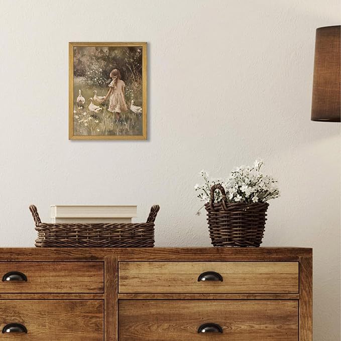 Wood Framed Canvas Wall Art, Vintage Girl