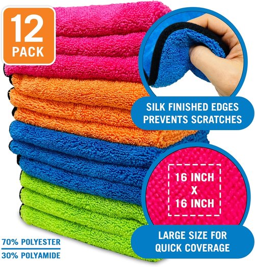 Better Boat Microfiber Cloth Kit - 12 Lint-Free Cleaning Towels for Cars, Boats & Home