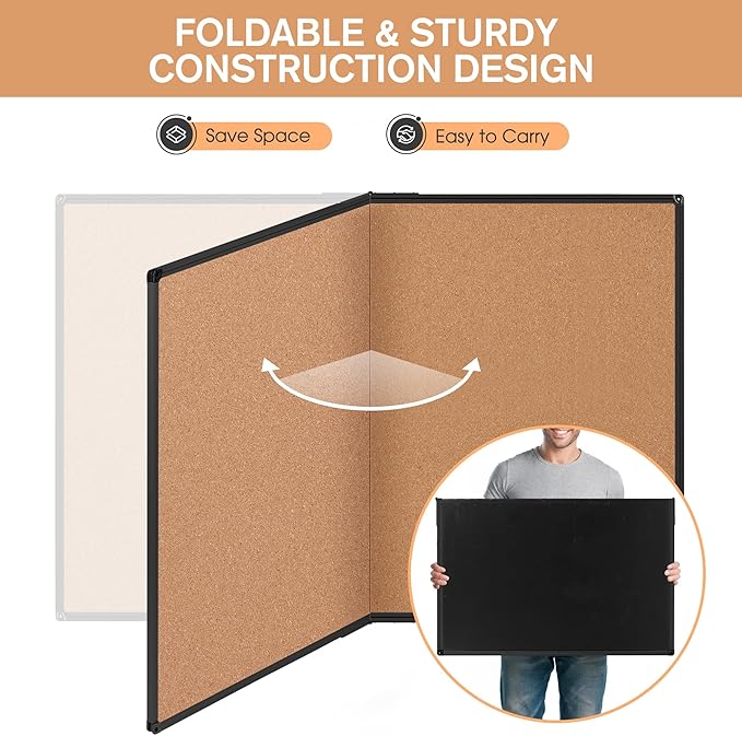 Extra Large Cork Bulletin Board 72" X 48", Foldable Notice Pin Board