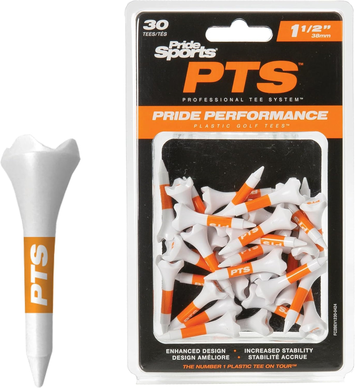 PrideSports PTS Plastic Golf Tees - 30 Count, 1.5 Inch | Top-Rated Plastic Tee for Irons & Woods