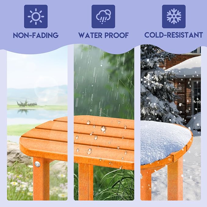 LZRS 2-Tier Patio Side Table, Heavy Duty HDPE Outdoor End Table with Wood Texture, Weatherproof Composite Table for Adirondack Chairs, Deck, Pool, Indoor/Outdoor, No Peeling Cracking(Orange)