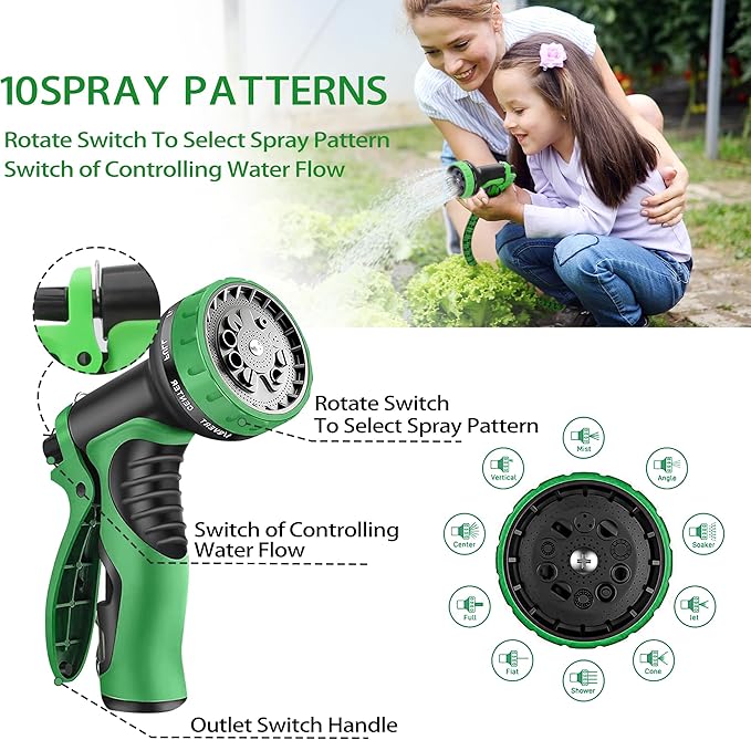 100 ft Expandable Garden Hose-2026 Newly Upgraded Expanding Garden Hoses with 10 Function Spray Nozzle, Extra Strength Fabric, Leak-Proof, Lightweight, Kink-Free Flexible Retractable Hose (GreenBlack)