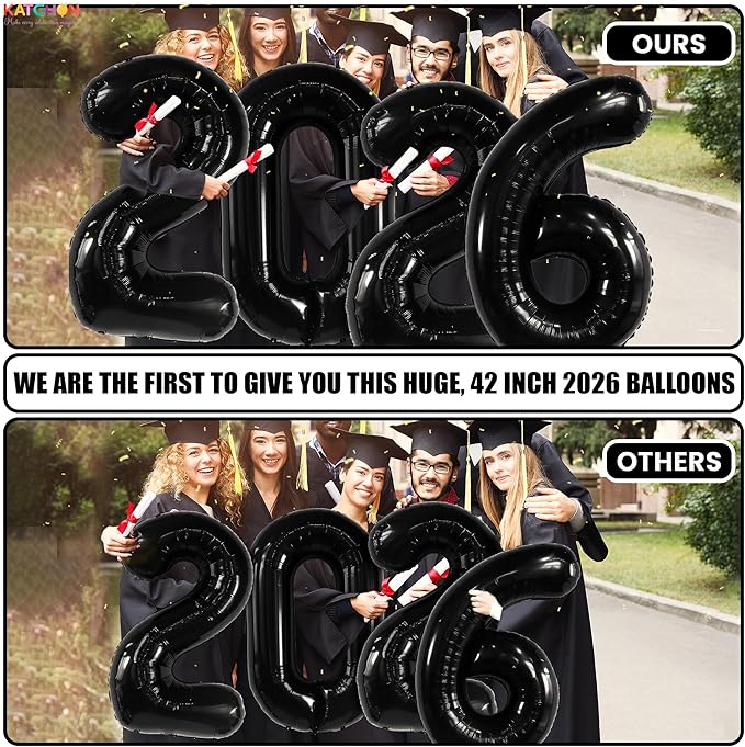 KatchOn, Giant Black 2026 Balloons – 42 Inch | New Year Balloons | 2026 Balloon Numbers | Black Balloon for New Years Decorations 2026 | NYE Decorations | New Years Eve Party Supplies 2026