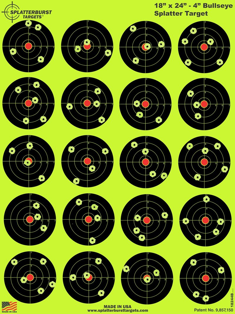 Splatterburst Targets - 18 x 24-4 inch Bullseye Splatter Target - Easily See Your Shots Burst Bright Fluorescent Yellow Upon Impact - Made in USA (50 Pack)