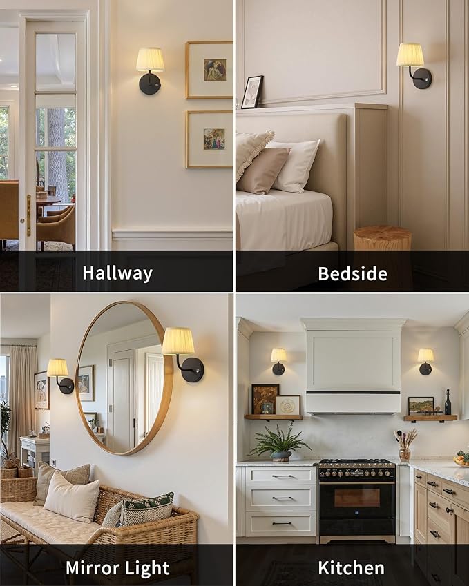 PUSU LED Cordless Black H9.6 inch Small Wall Sconces Set of 2, Rechargeable