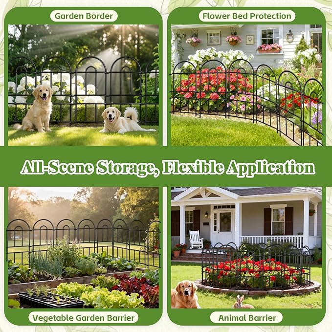 Garden Fence 32in(H) x 8.25ft(L), 9 Pack Rustproof Metal Garden Border Fence, No Dig Animal Barrier for Dog, Decorative Arched Flower Bed Edging Panels for Yard, Patio & Landscaping