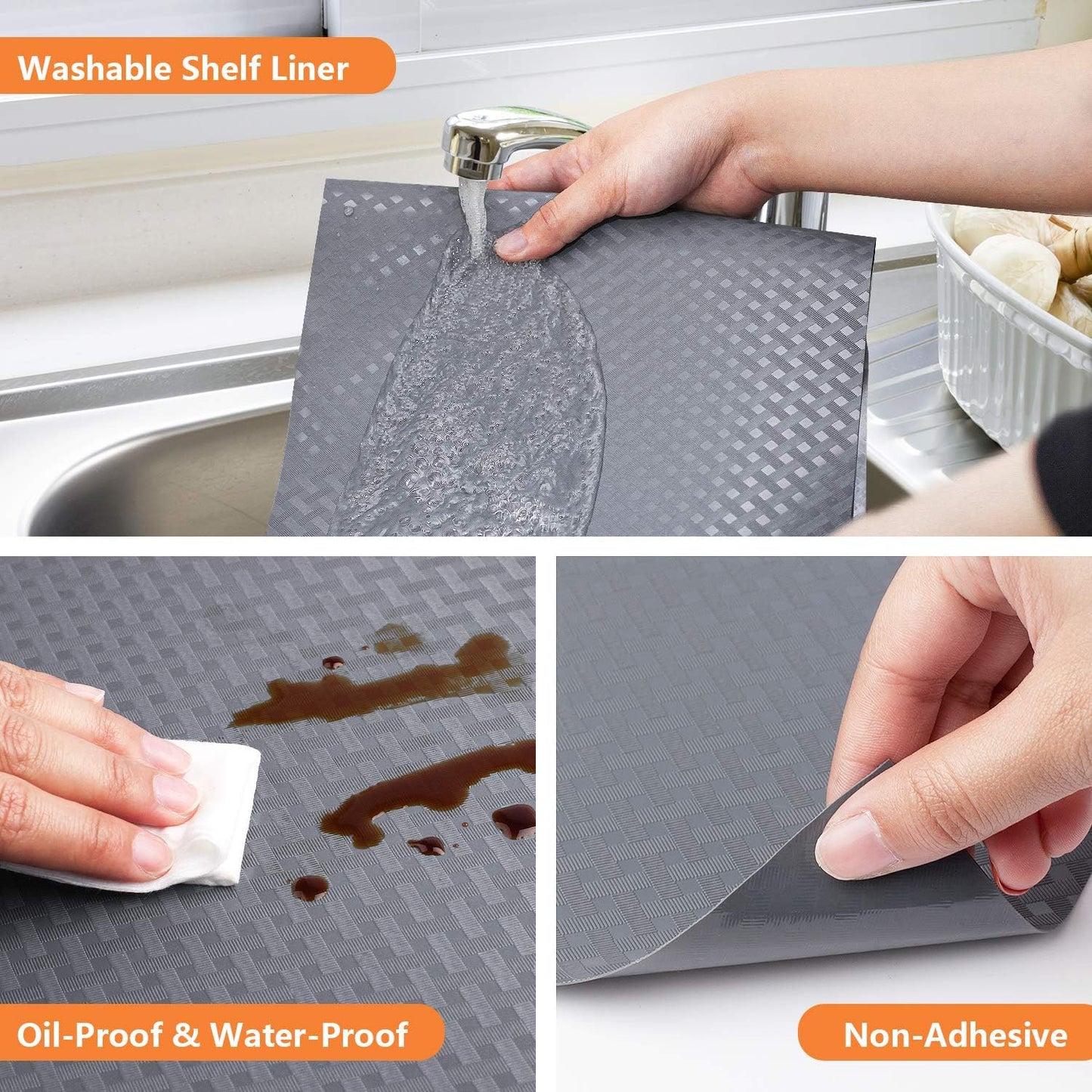 Shelf Liners for Kitchen Cabinets Refrigerator Liners Waterproof Oil-Proof Kitchen Cupboard Liner Durable Drawer Mats EVA Material Non Adhesive Fridge Liner for Shelves (23.6 x 236.2 inches, Gray)