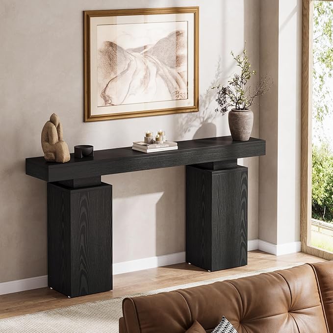 Tribesigns 63-Inch Long Console Table, Farmhouse Entryway Table Behind Couch, Wooden Foyer Stand Entry Station, Modern Hallway Accent Furniture for Living Room Decor, Entrance, Black