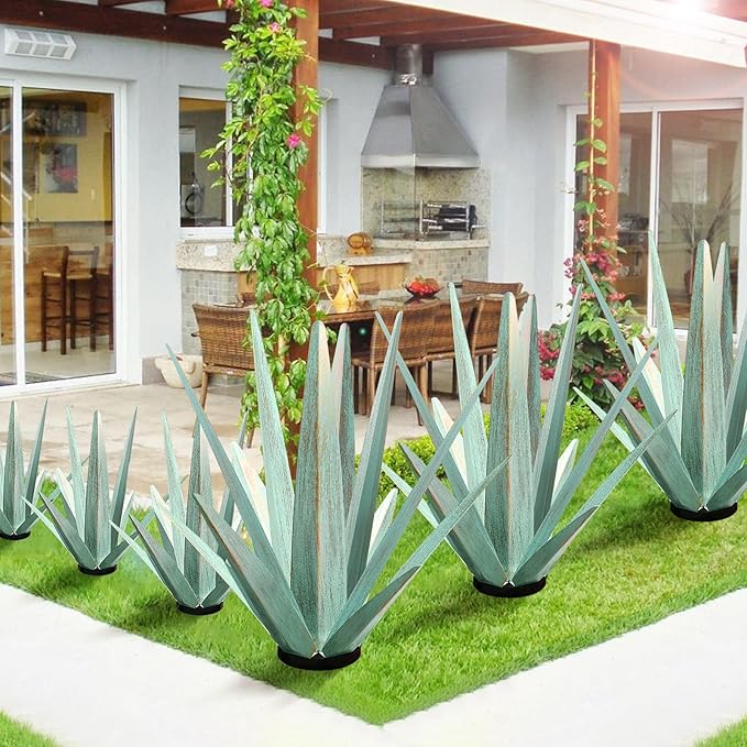 KODIBO Large Tequila Rustic Sculpture, Rustic Metal Agave Plants for Outdoor Patio Yard, Home Decor Hand Painted Metal Agave Garden Yard Statue, Outdoor Lawn Ornaments (Mint Green - L)