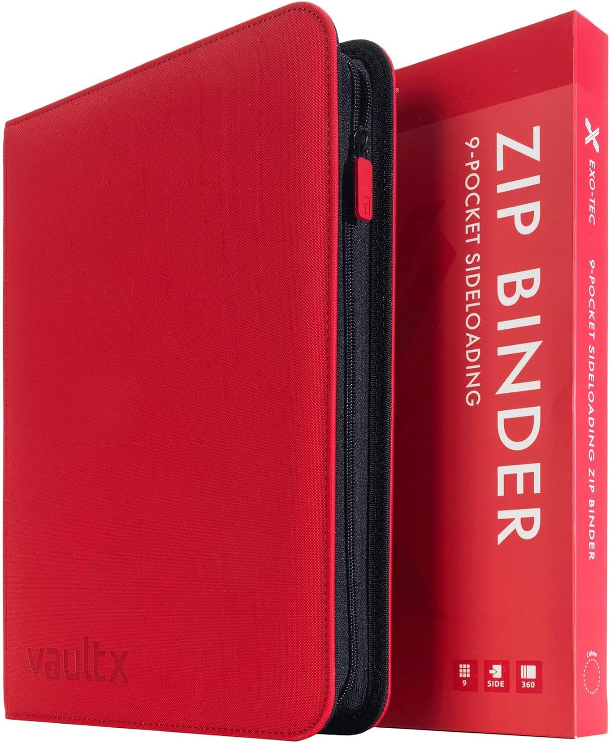 Vault X 9 Pocket Trading Card Zip Binder - Premium Exo-Tec Material, Holds 360 Cards, Red