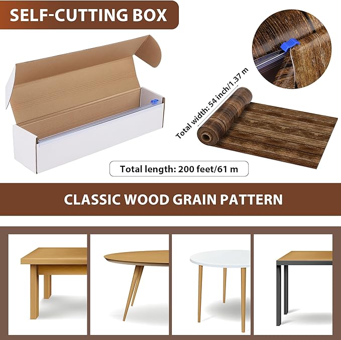 Kochorie 200 Ft x 54 Inch Wood Grain Tablecloth Roll in Slide Cutter Box