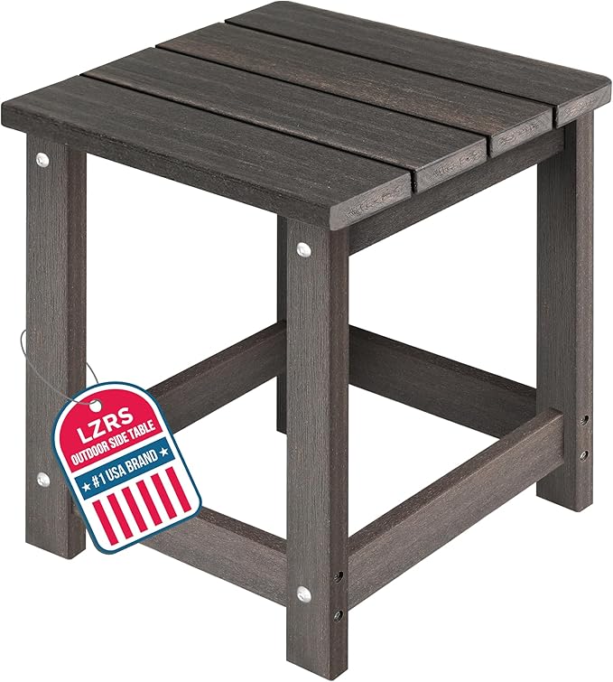LZRS Square Patio Side Table, Heavy Duty HDPE Outdoor End Table with Wood Texture, Weatherproof Composite Table for Adirondack Chairs, Deck, Pool, Indoor/Outdoor, No Peeling or Cracking(Brown Mixture)