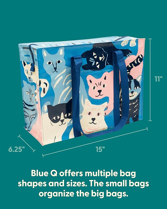 Blue Q Reusable Shoulder Tote Bag – Carry Everywhere Bag with a Hefty Zipper, Durable, Fun Design, 95% Recycled Material