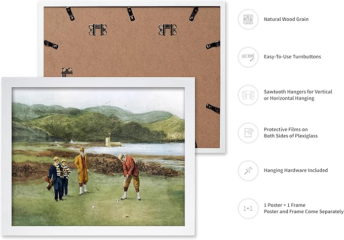 Poster Master The Putting Green Painting Poster - Golf Course Print - Golf Art - River Art - Sports Art - Landscape Art - Father's Day Art - Great Office or Living Room Decor, 11x14 White Framed