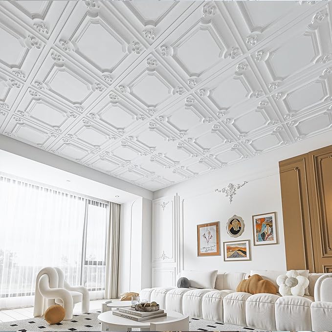 Art3d Drop Ceiling Tiles 24x24 in White, Wainscoting Panels Glue Up 2x2