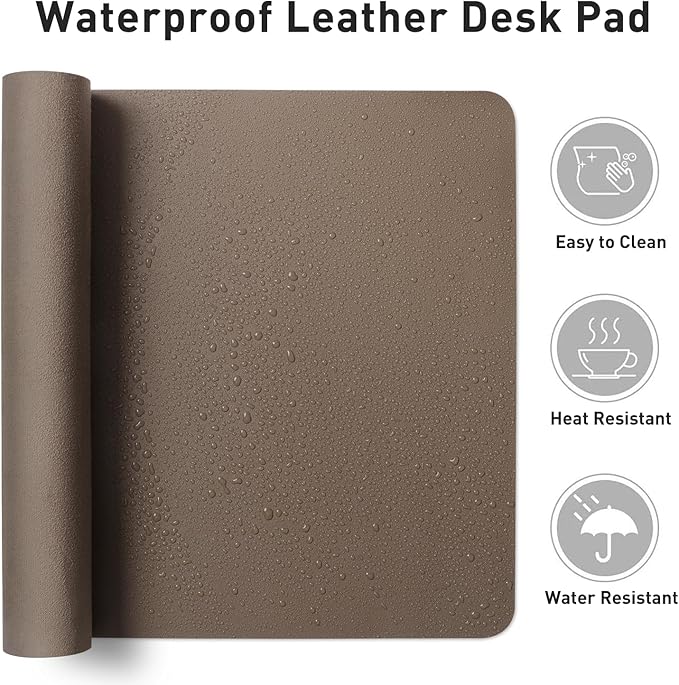 Aothia Leather Desk Pad Protector, Mouse Pad, Office Desk Mat, Non-Slip PU Leather Desk Blotter, Laptop Desk Pad, Waterproof Desk Writing Pad for Office and Home (Coffee, 36" x 17")