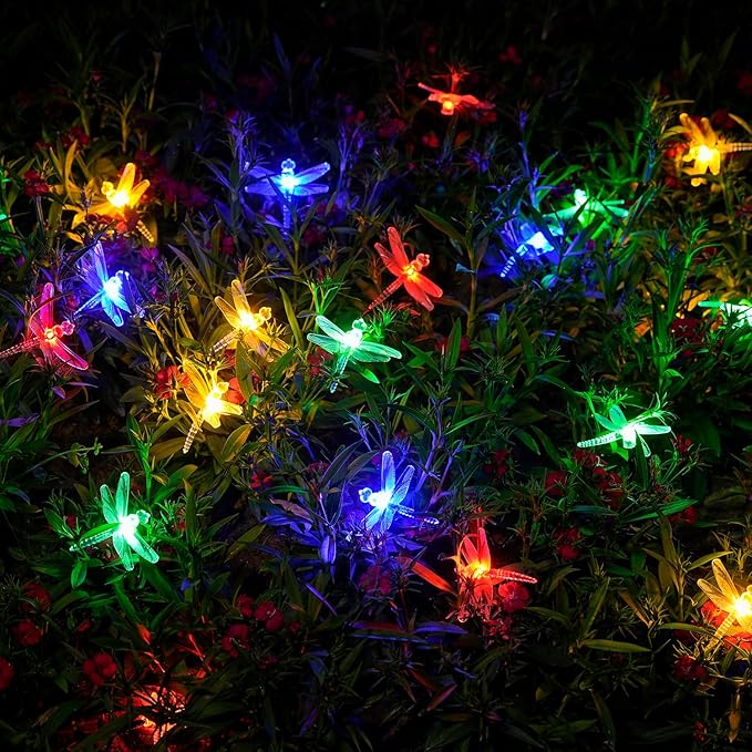 JMEXSUSS Dragonfly Solar String Lights Outdoor, 25.6FT 30 LED Waterproof Solar Fairy Lights, Solar Lights Outdoor for Garden Patio Yard Decorations, Dragonfly