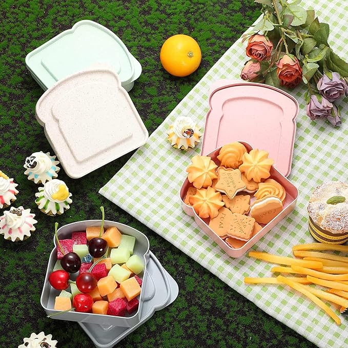 NADUSEP Sandwich Containers, Sandwich Containers for Lunch Boxes Plastic Toast Shape Food Storage Sandwich Box with Lid, BPA Free and Reusable, Microwave Safe, for Adults (Pink Grey)