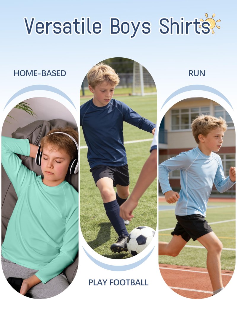 4 Pack Boys' Rash Guard Youth Neon Shirts SPF Long Sleeve Swim Shirts Quick Dry Sun Protection Swimwear for Kids Black, Mint, Dark Blue, Light Blue 7-8Y