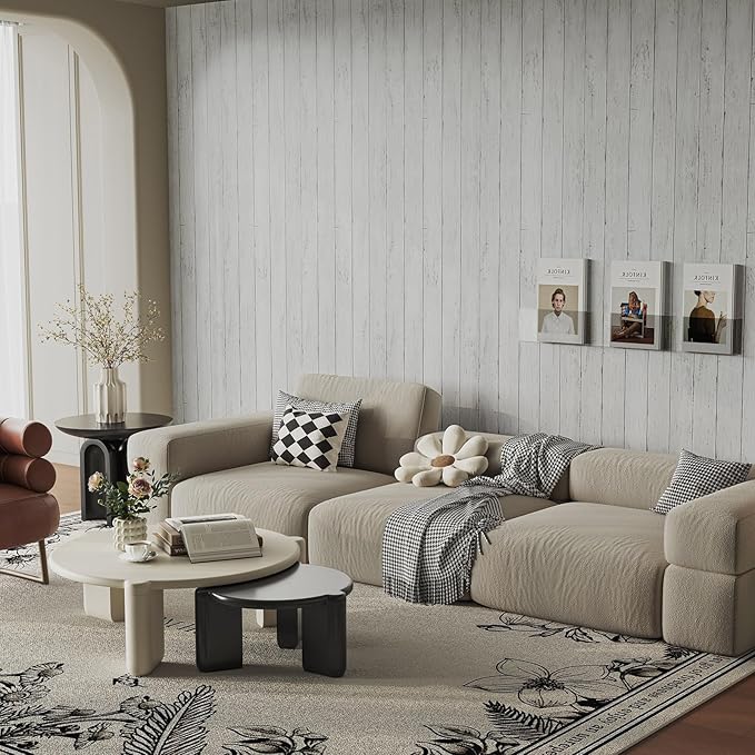 Abyssaly Peel and Stick Wallpaper 17.7" X 118" Thickened White Gray Wood