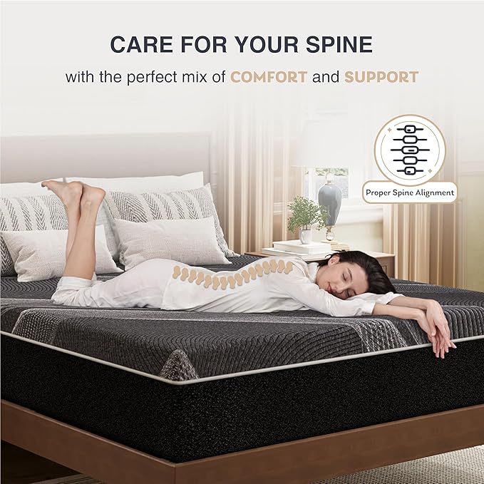 Queen Mattress 12 Inch Charcoal Memory Foam in a Box, CertiPUR-US Certified, Fiberglass Free, Gel Double Mattress, Made in The USA of US Foam, 80" × 60" × 12", Medium