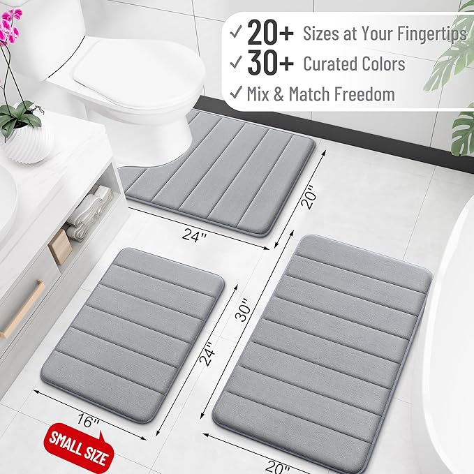 OLANLY Memory Foam Bath Mat 34x21, Super Soft Absorbent Bathroom Rugs, Quick Dry, Machine Washable Shower Floor Rugs, Bathmat Carpet, Bathroom Home Decor Accessories, Grey