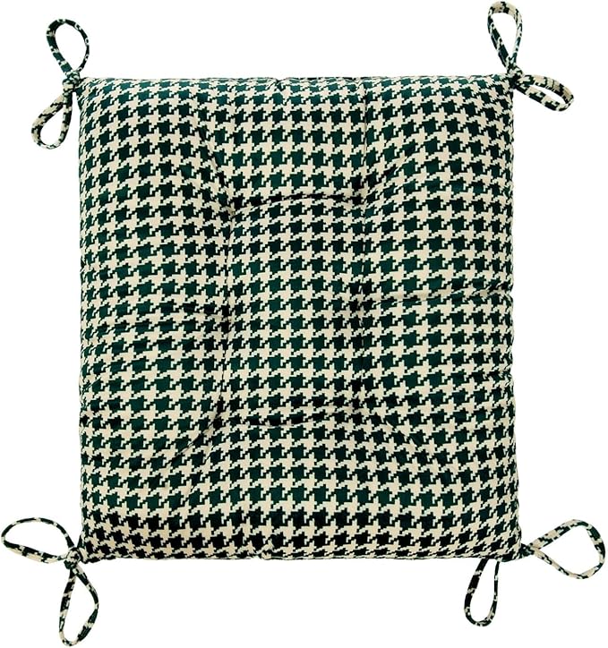 Outdoor Patio Cushion, Rocking Chair Cushion, Tufted Pads, Set of Upper and Lower with Ties Pack of 2 (2 Sets) - Back 20"×17", Seat 17"×17" (Green Houndstooth)
