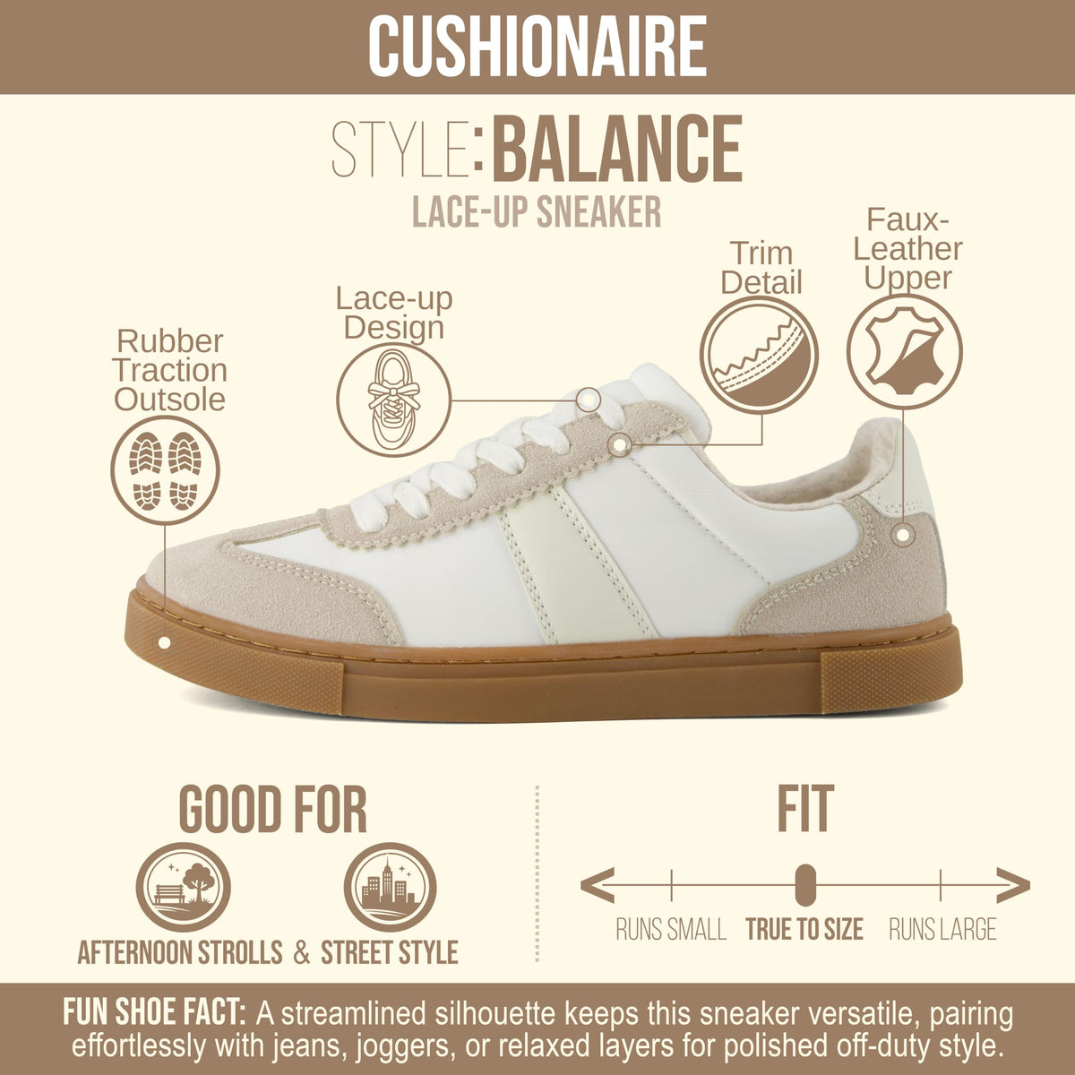 CUSHIONAIRE Balance Womens Sneakers, Casual Tennis Shoes for Women with Memory Foam and Slip Resistant Outsole
