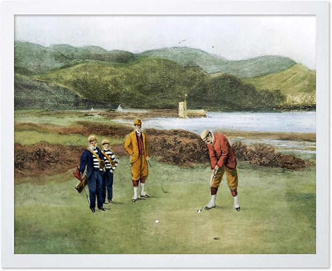 Poster Master The Putting Green Painting Poster - Golf Course Print - Golf Art - River Art - Sports Art - Landscape Art - Father's Day Art - Great Office or Living Room Decor, 11x14 White Framed