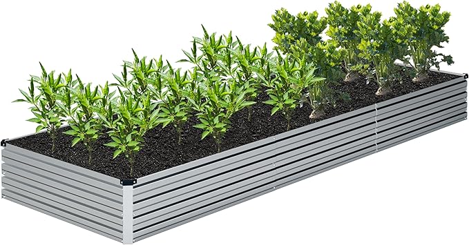 DIIYIV 12x4x1FT Galvanized Raised Garden Bed Kit,Vegetable Boxes-Rectangle Metal Flower Box,Large Planter Raised Beds Outdoor Garden for Planting,Fruit,Herb-Silver