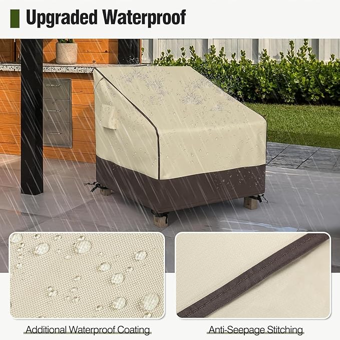 MR. COVER Patio Chair Covers Waterproof, Outdoor Furniture Covers for Rocking Chair, Heavy Duty Anti UV Chair Cover, Fits up to 45"W x 40"D x 35"H, Air Vent and Handles Included, Brown & Khaki, 2 Pack