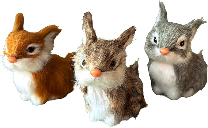 3 Realistic Mini Plush Bunnies - Lifelike Rabbit Figurines for Easter Decor, Spring Home Decoration, Dollhouse Props, Christmas Ornaments Little Rabbits