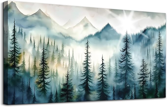 Lapremoly Fog Forest Landscape Pictures Large Wall Art For Living Room Bedroom Canvas Prints Wall Decor Office Modern Wall Painting Home Decor Artwork Blue Abstract Wall Decorations Ready To Hang