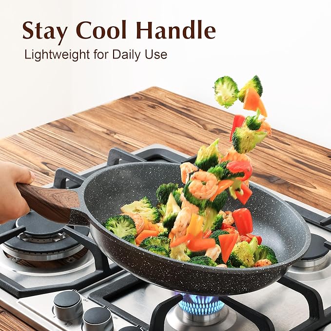 SENSARTE Nonstick Frying Pan Skillet with Lid, Omelet Pan with Cover, Healthy Cooking Chef's Pan, Kitchen Cooking Pan, Free of Intentionally Added PFOA/PFOS (12.5inch + Glass Lid)