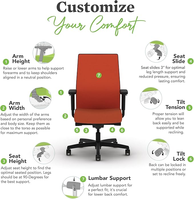 HON Ignition 2.0 Mid Back Task Chair, Spectrum Mesh, Advanced Synchro-Tilt Control, Office Chair with Lumbar Support, Height and Width Adjustable Arms, Black Frame, Salamander