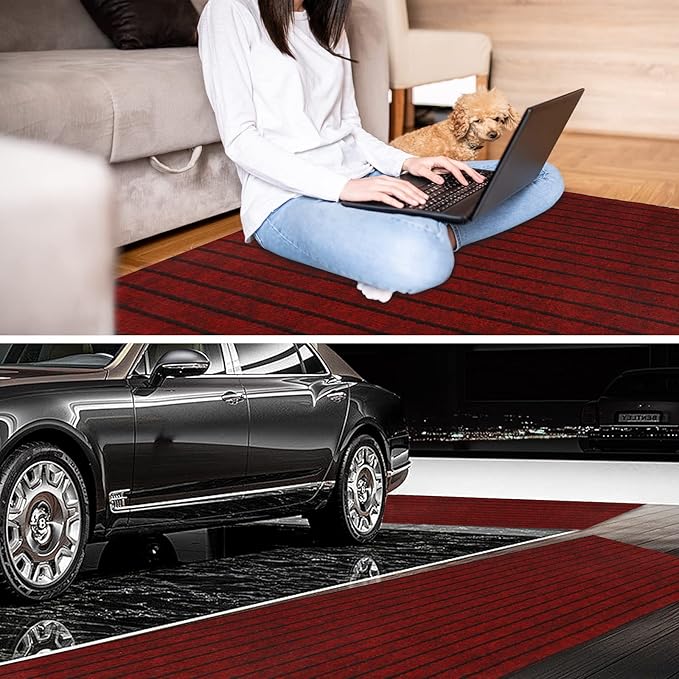3' x 9' Runner Rugs with Rubber Backing, Indoor Outdoor Utility Carpet Runner Rugs, Stripe Red, Can Be Used as Aisle for The RV and Boat, Laundry Room and Balcony