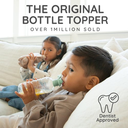 Kiddikap Original Water Bottle Topper for Toddlers – 100% Silicone Sippy Top Spout with Protective Cap makes the Bottle Top a Spill Proof Lid for Kids and Adults - 6 Pack - (Original And Pastel)