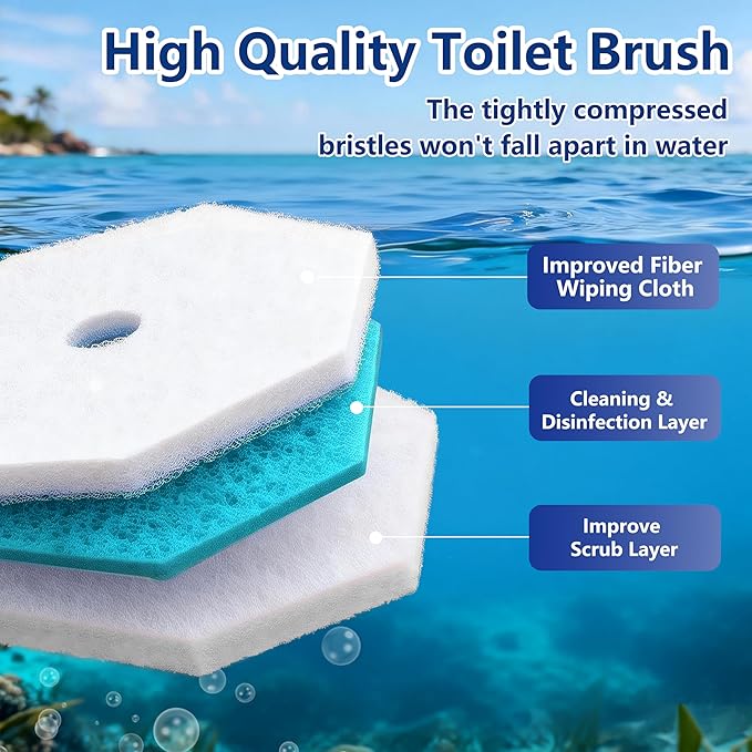 Disposable Toilet Brush and Holder with 42 Replacement Heads, Wall Mounted Toilet Wand Refills Kit, Fresh Scented Bathroom Cleaning System(Rainforest Rush)